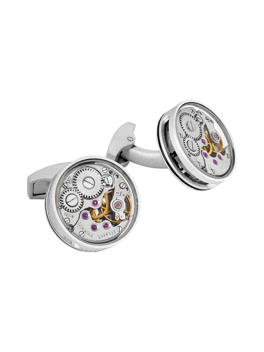 Men's Slim Skeleton Round Gear Cufflinks - Silver