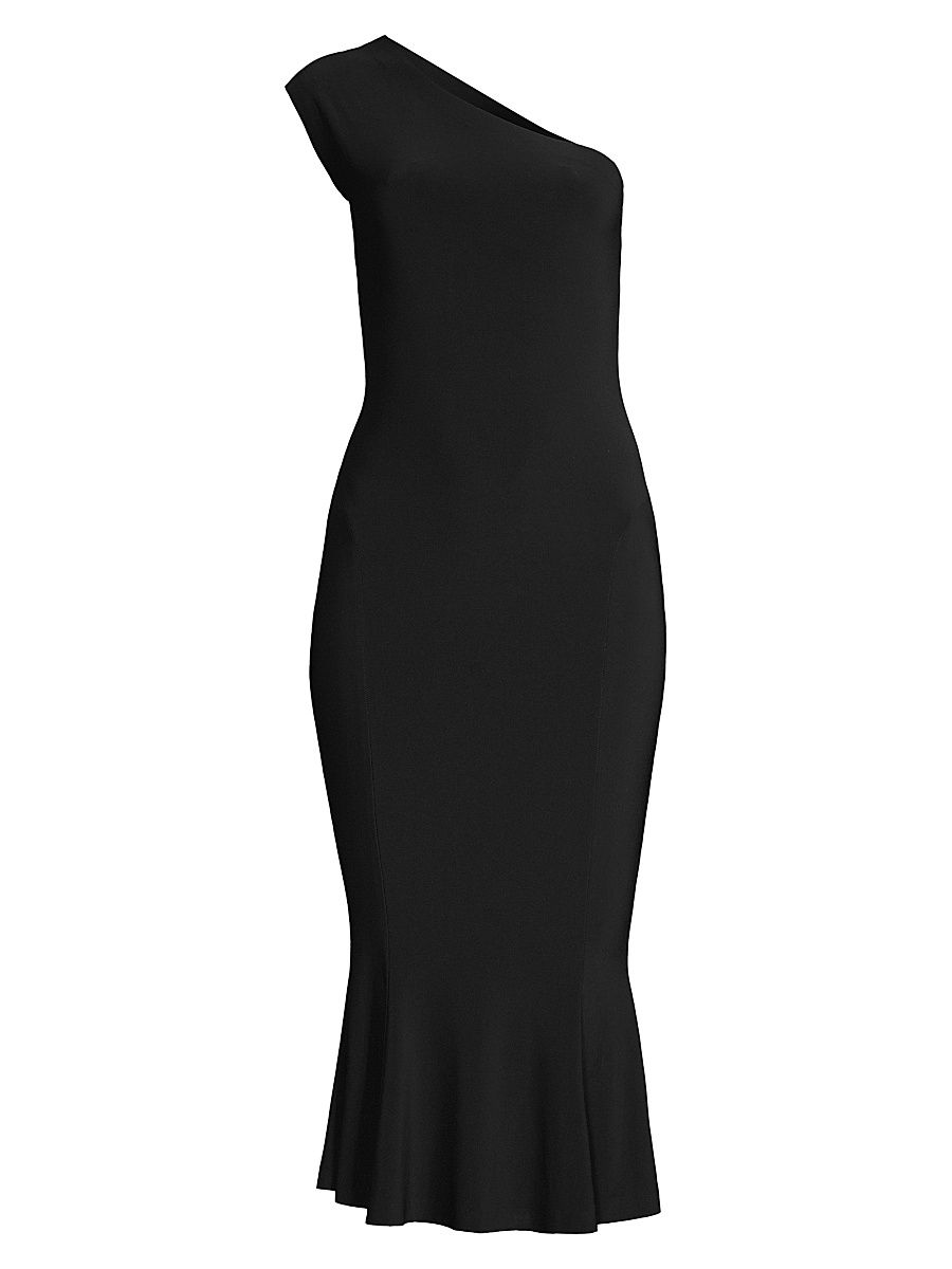 Women's One Shoulder Fishtail Dress - Black - Size Large