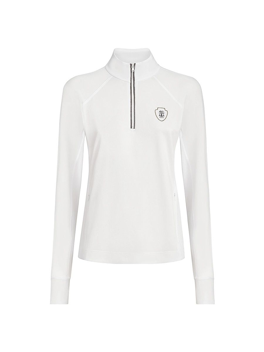 Women's Techno Piqué Sweatshirt with Logo and Precious Half Zip - White - Size XXXXL