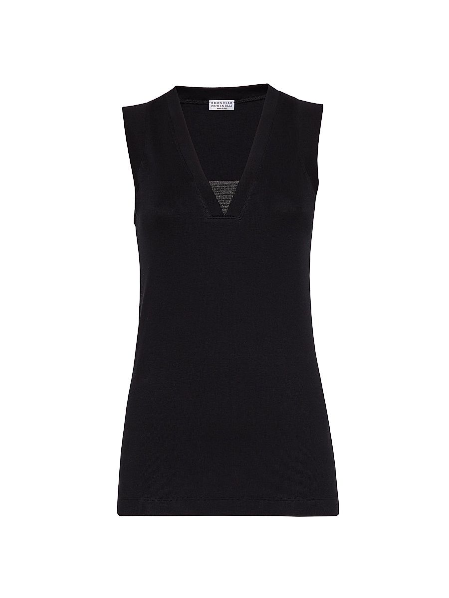 Women's Stretch Cotton Ribbed Jersey Top - Black - Size XL