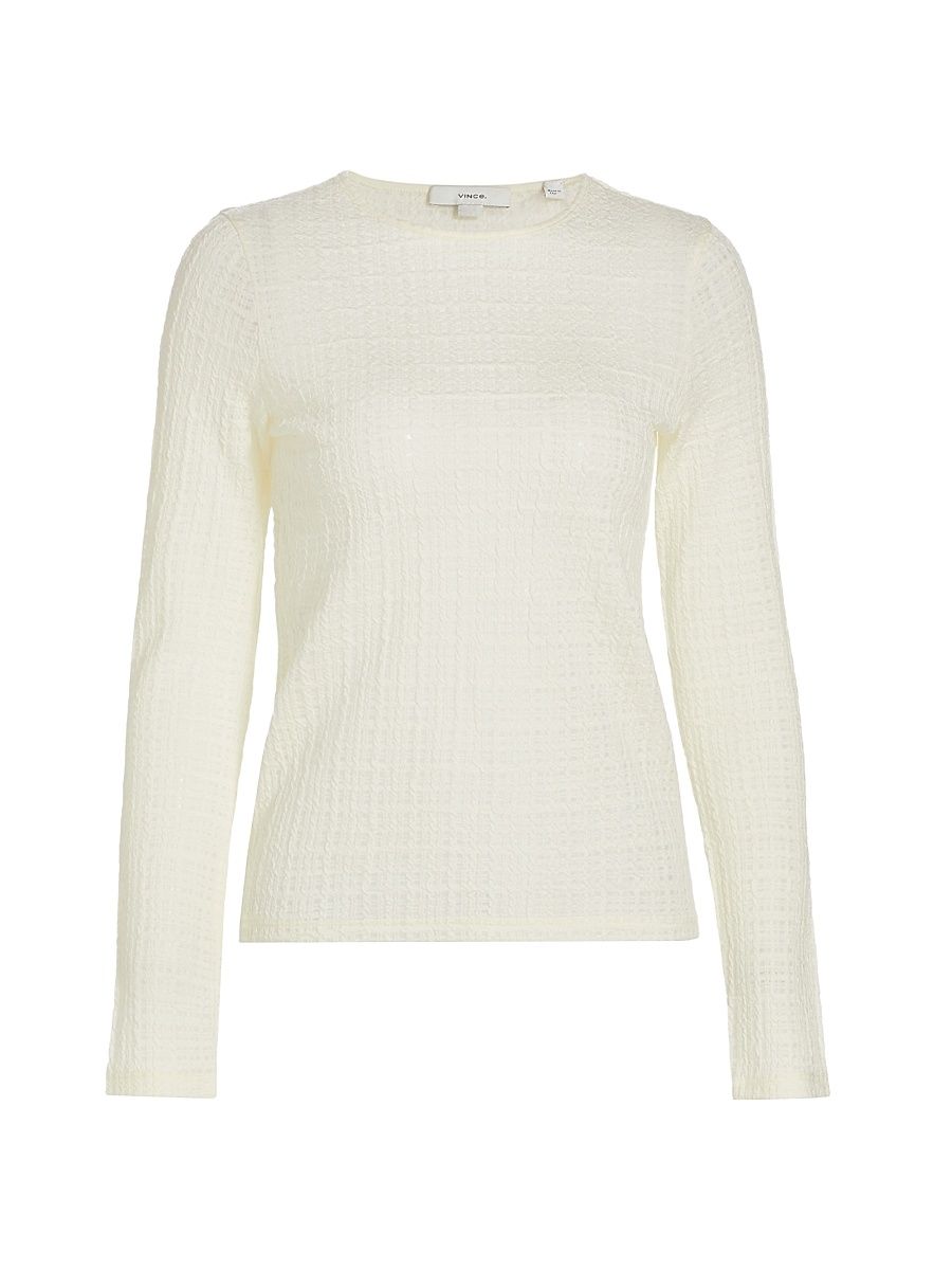 Women's Wool-Blend Plaid Jacquard Long-Sleeve T-Shirt - Lace - Size Medium