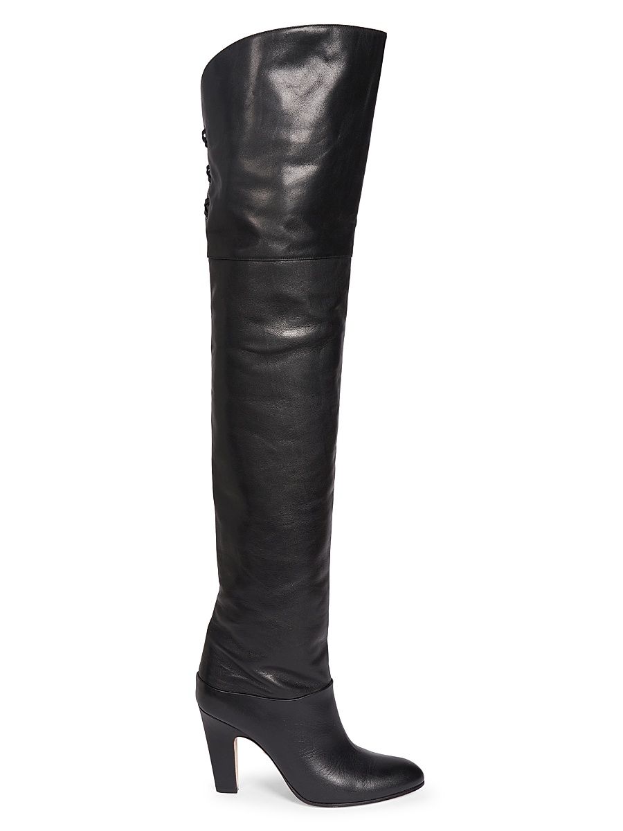 Women's Eve 70MM Leather Over-The-Knee Boots - Black - Size 10