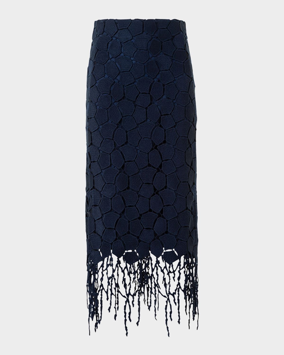 Broken Stone Guipure Fringed Midi Pencil Skirt