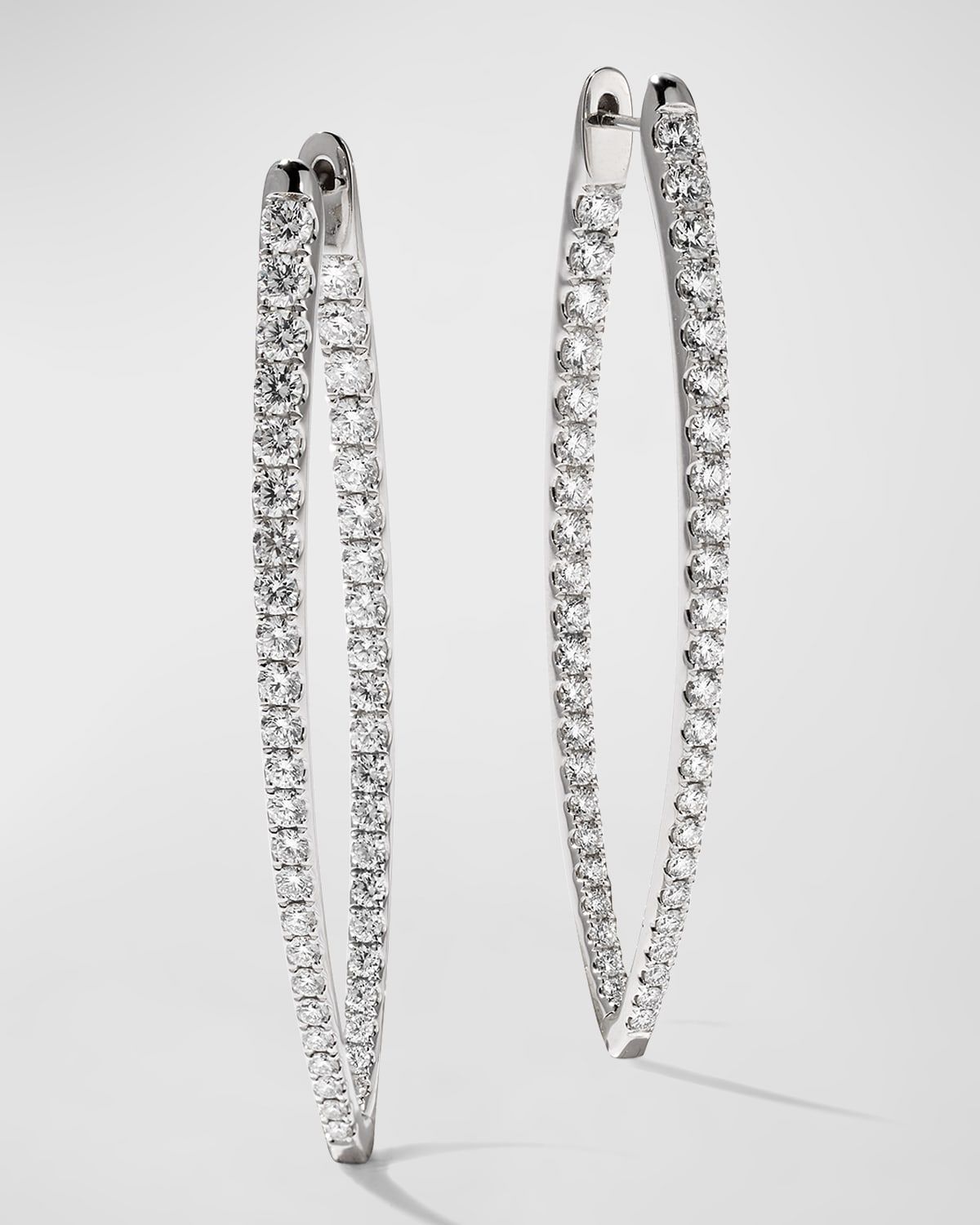 18k White Gold Diamond V-Shape Hoop Earrings, 3.46tcw