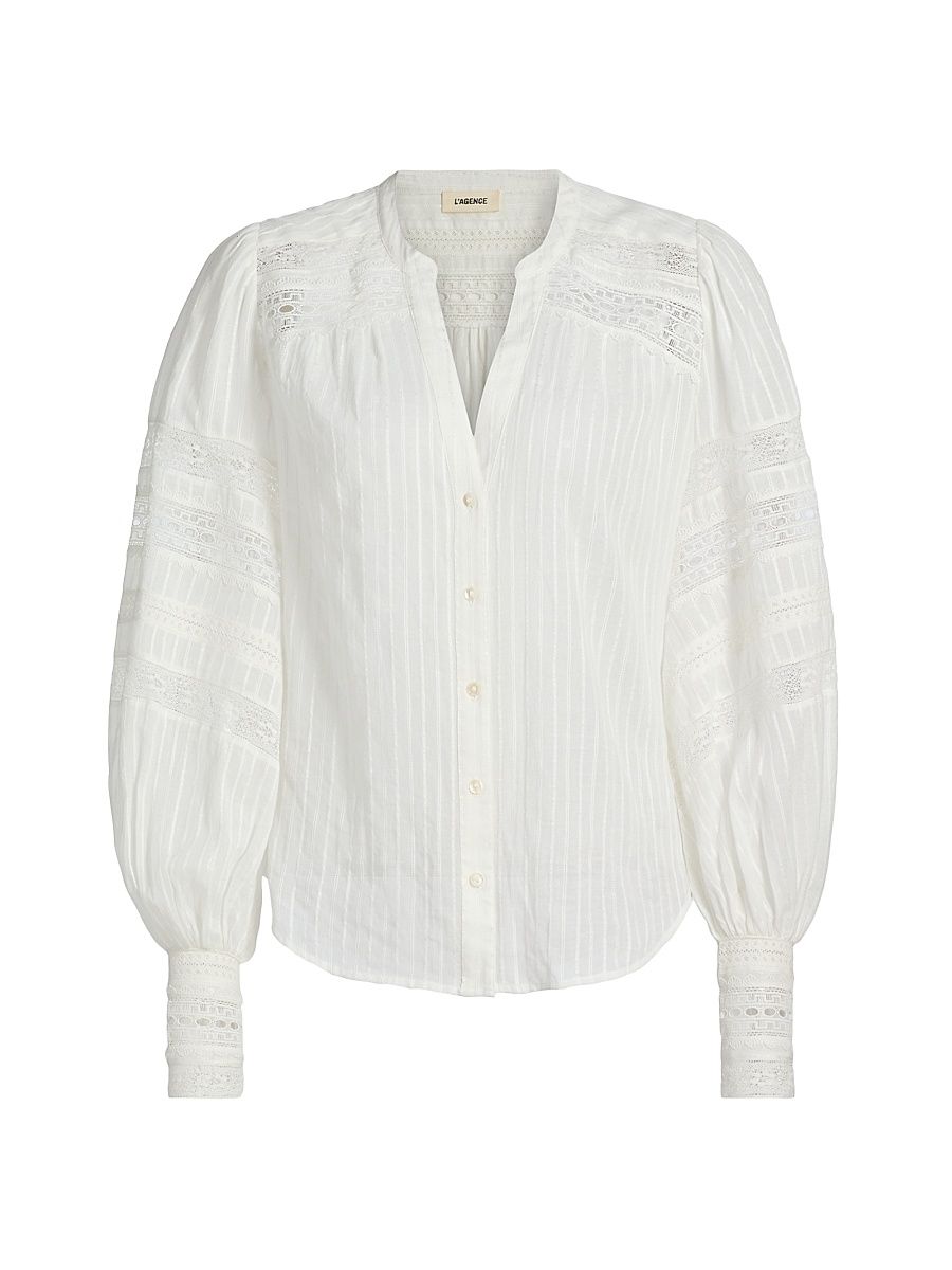 Women's Kiera Trim Cotton Blouse - Ivory - Size Large