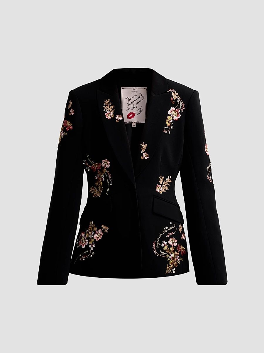 Women's Loveletter Floral Embroidered Blazer - Black Multi - Size 00