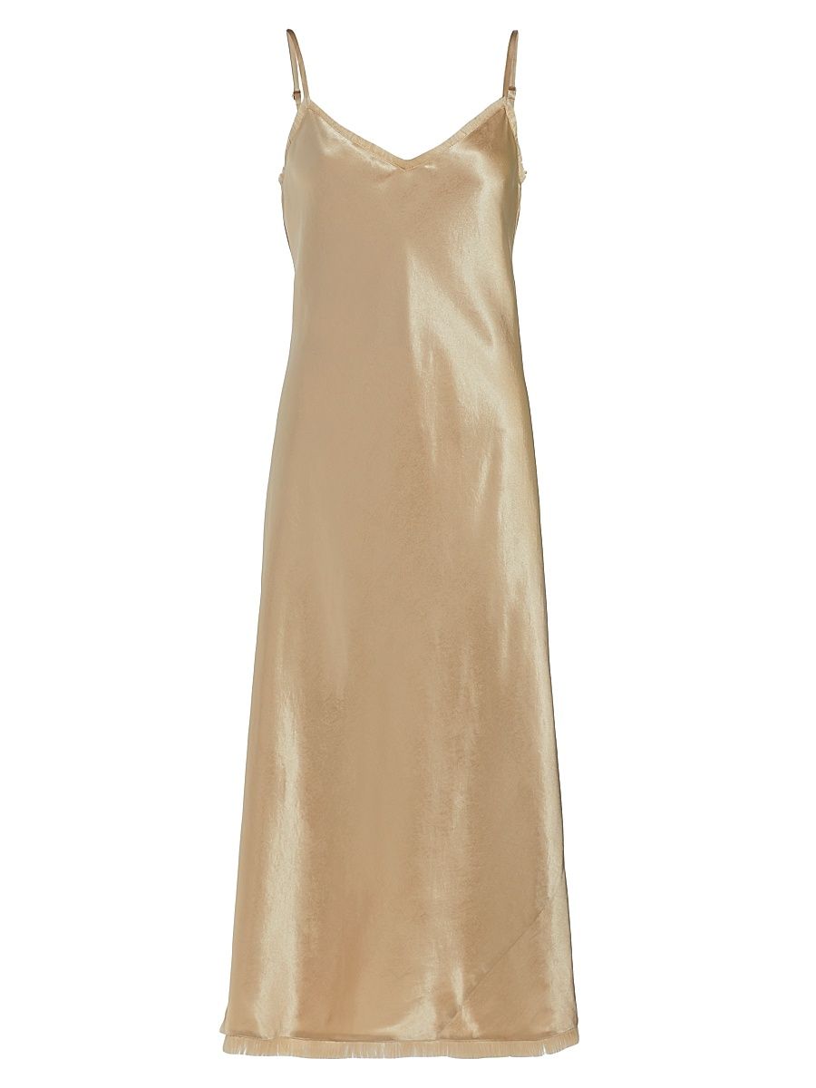 Women's Frayed Satin Bias-Cut Slipdress - Pale Nut - Size XS