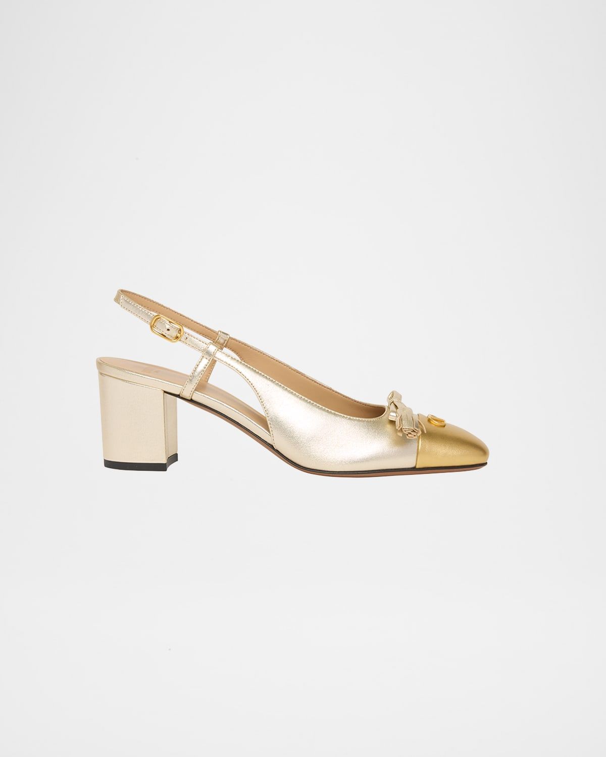 Valet Du Roi VLogo Metallic Leather Slingback Pumps