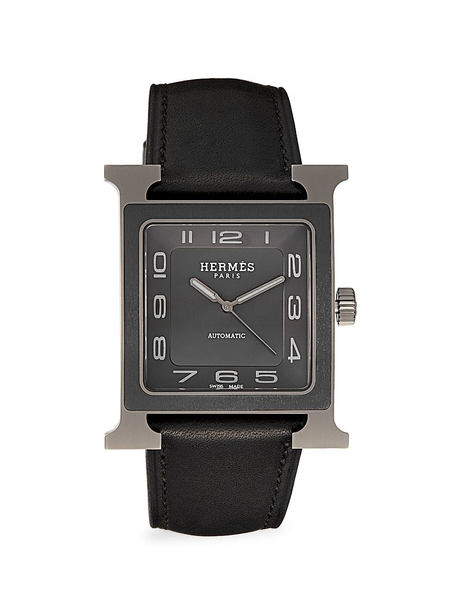 Heure H 34MM Titanium & Leather Strap Watch
