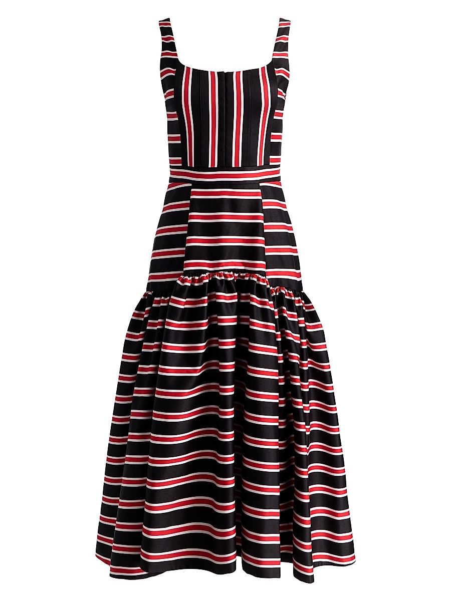 Women's Diana Shadow Striped Cotton Midi-Dress - Teakwood Stripe Light Black - Size 14