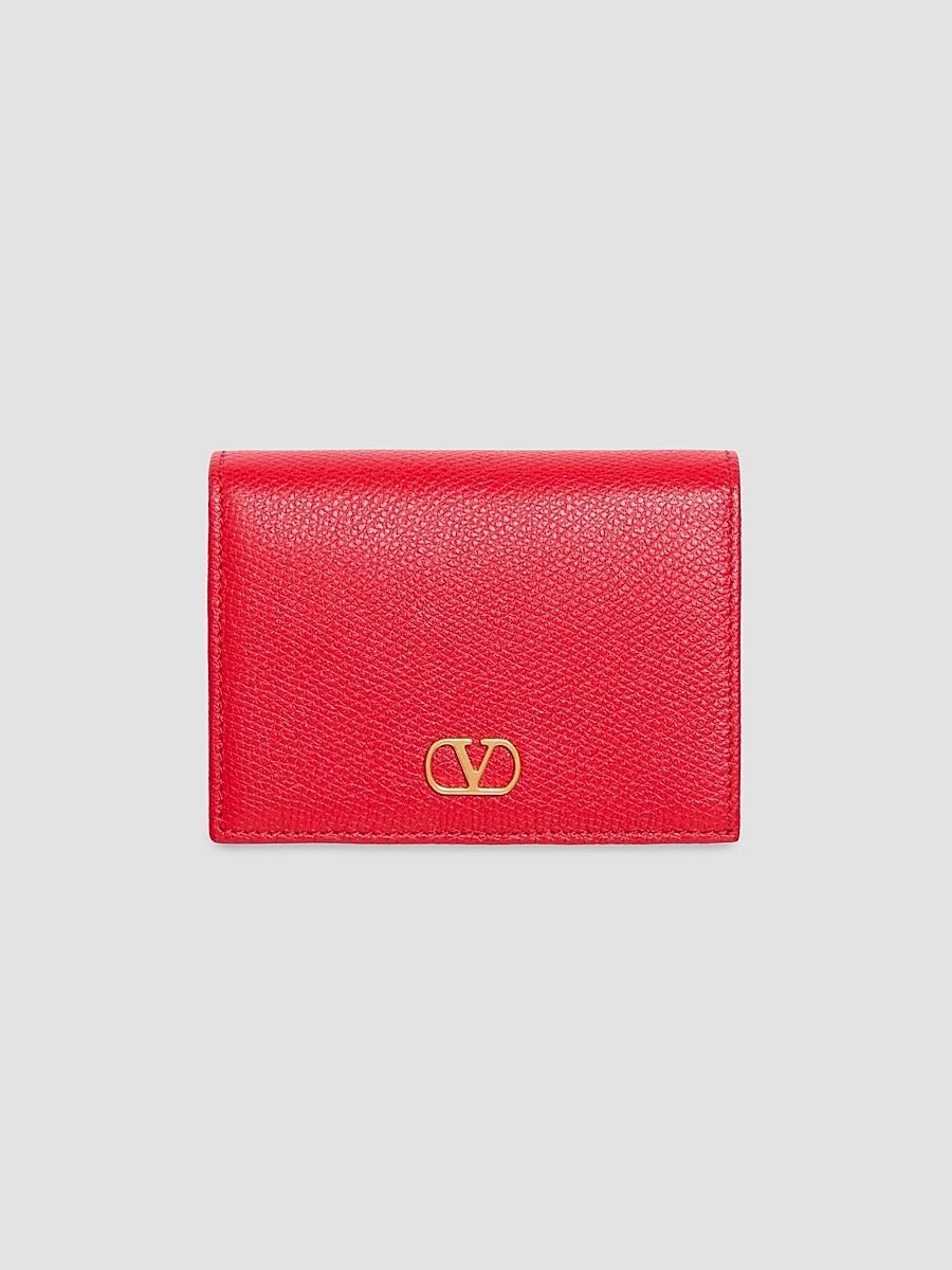 Women's VLogo Signature Grainy Calfskin Leather Wallet - Rouge Pur