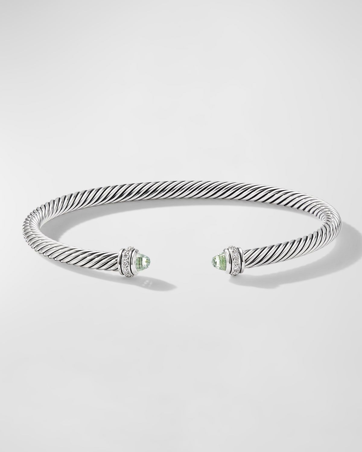 Cable Bracelet with Gemstone and Diamonds in Silver, 4mm