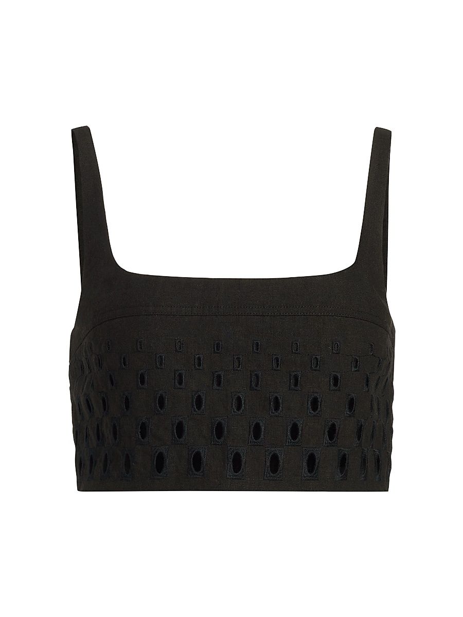 Women's Sky Eyelet Linen Crop Top - Black - Size 12