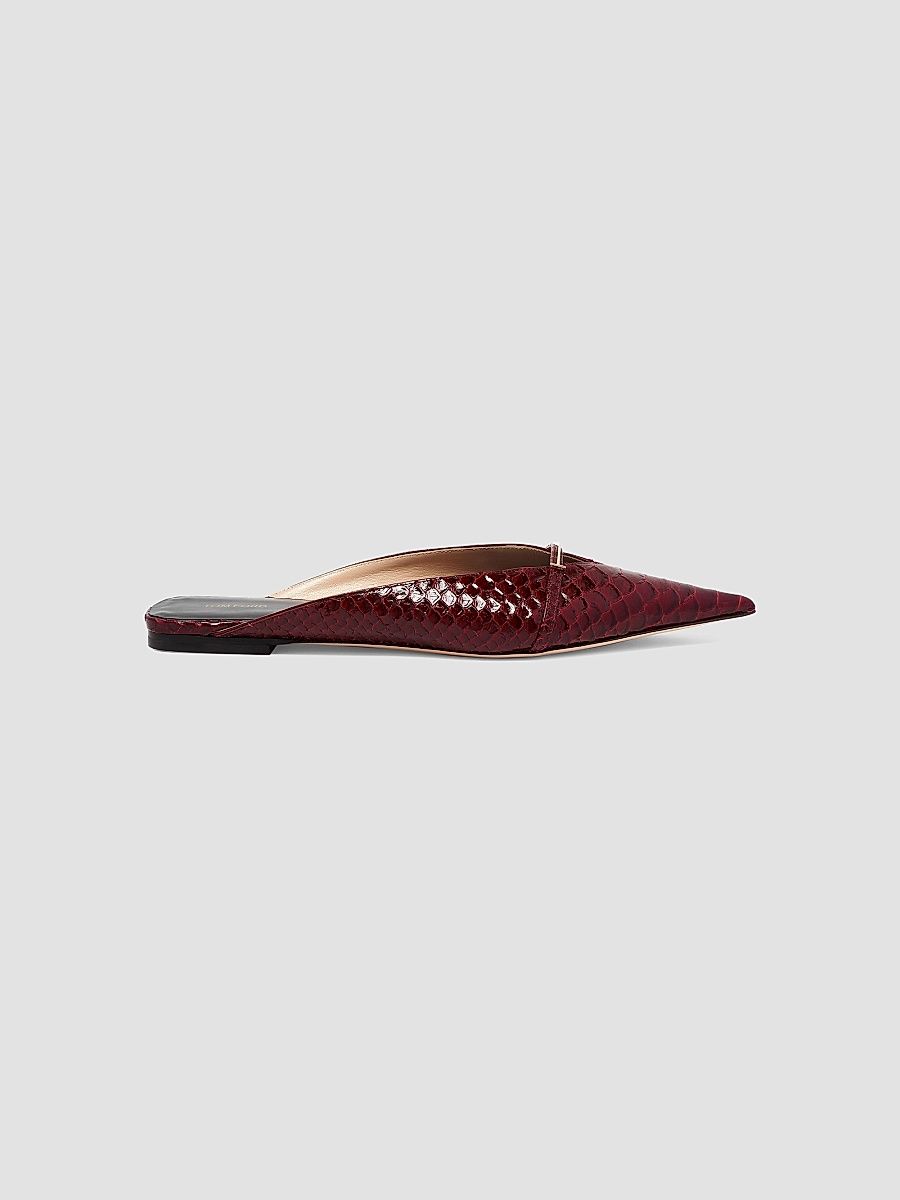 TOM FORD Women's Python-Embossed Leather Mules - Ruby Red - Size 12