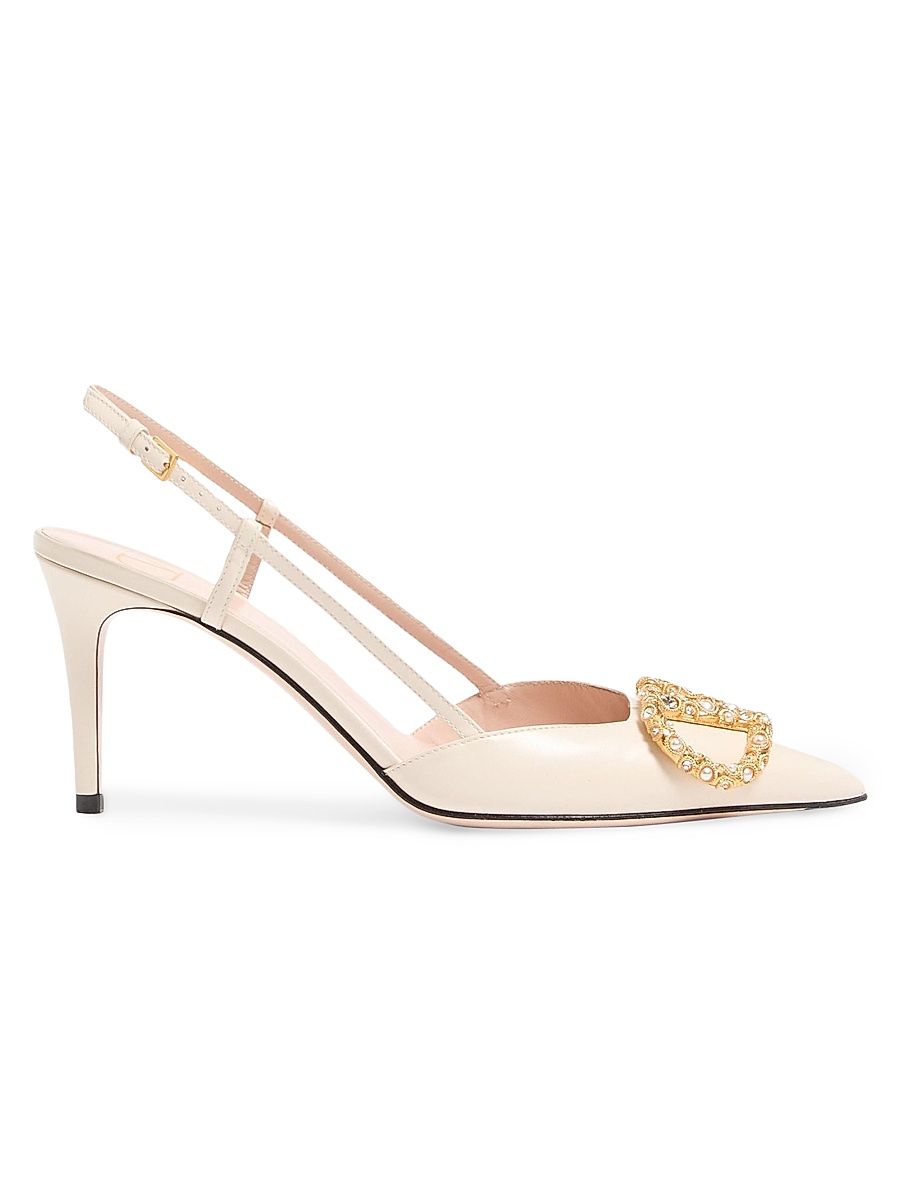 Women's VLogo Signature Slingback Calfskin 80MM Pumps - Ivory - Size 11.5