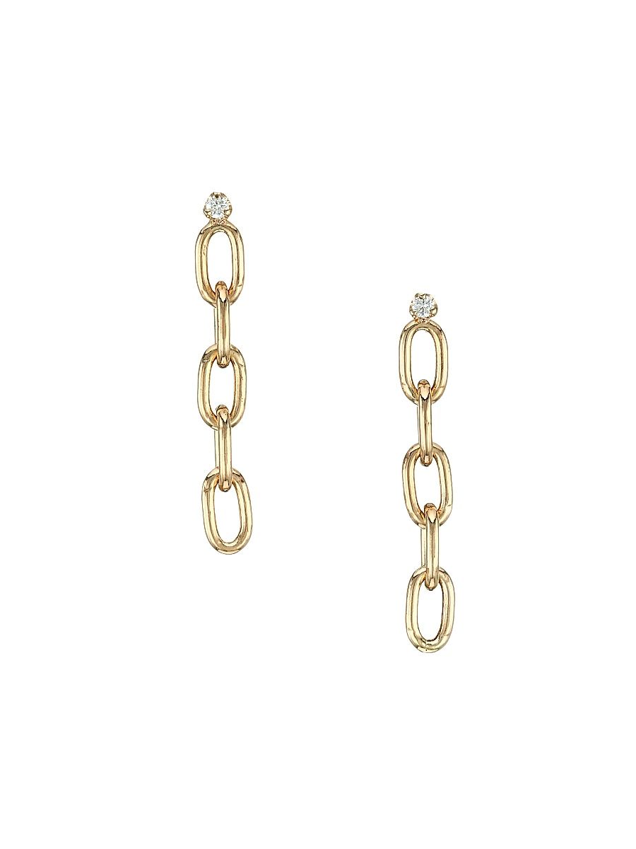 Women's 14K Yellow Gold & Diamond Oval-Link Drop Earrings - Gold