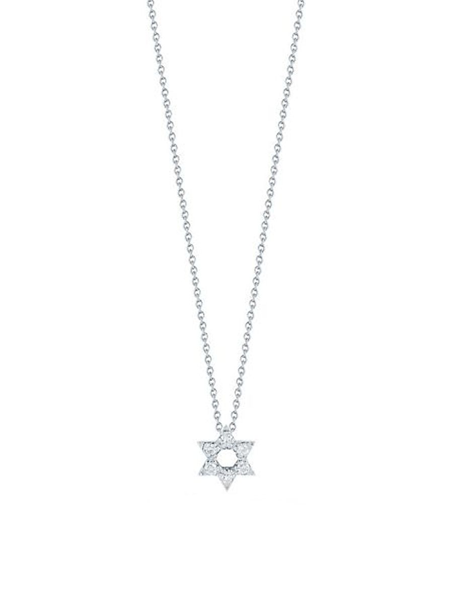 Women's Tiny Treasures 0.09 TCW Diamond & 18K White Gold Star Of David Necklace - White Gold