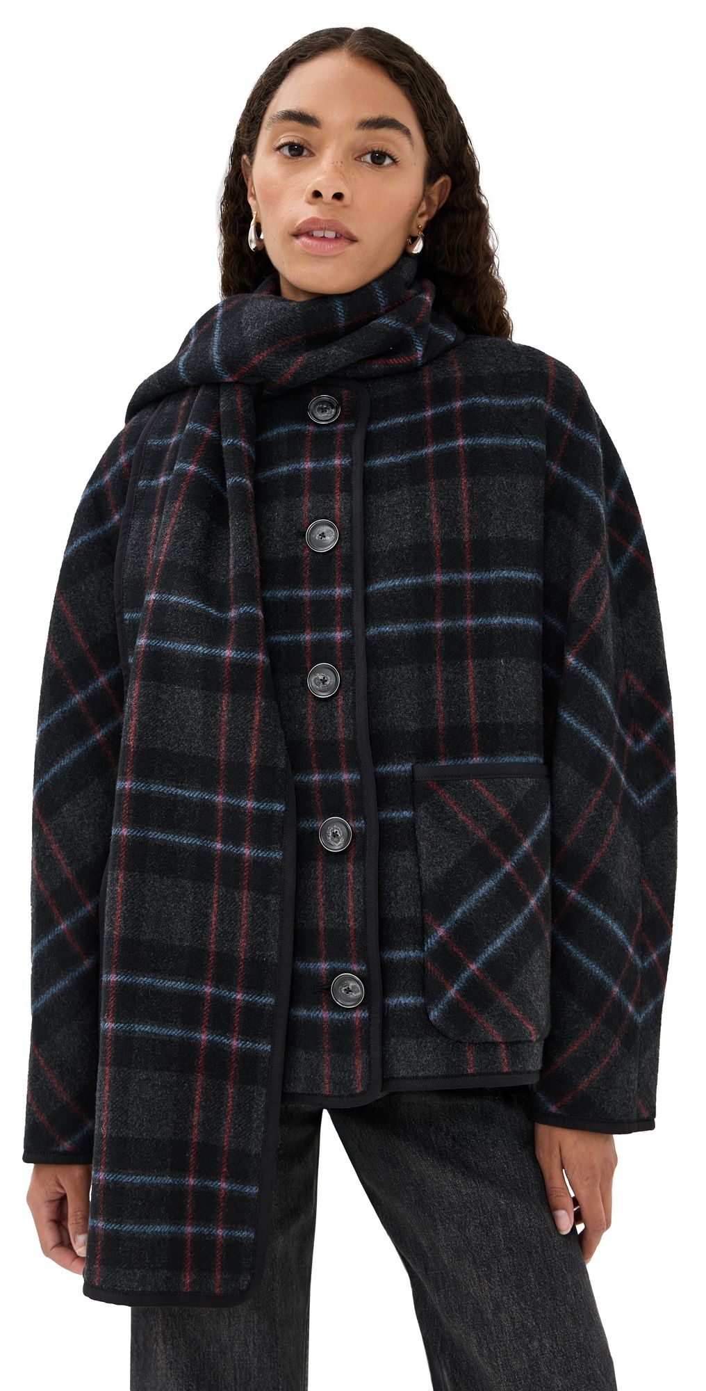 Veronica Beard Martine Dickey Coat with Scarf Black multi L