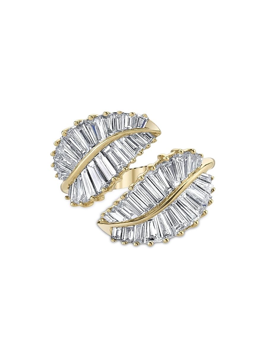 Women's Classic Palm Leaf 18K Yellow Gold & Diamond Cuff Ring - Yellow Gold - Size 6.5