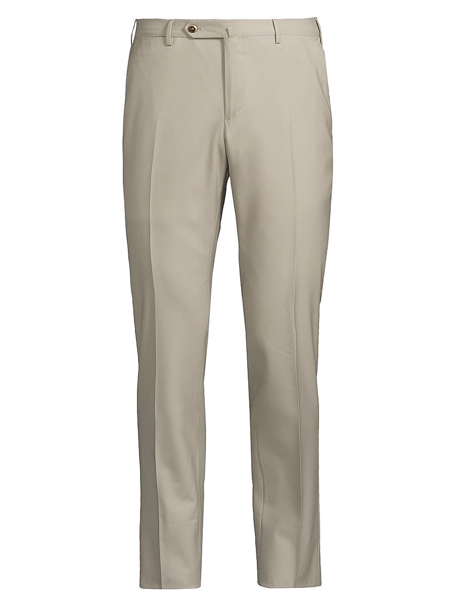 Men's High-Performance Wool Button-Tab Slim Trousers - Beige - Size 40