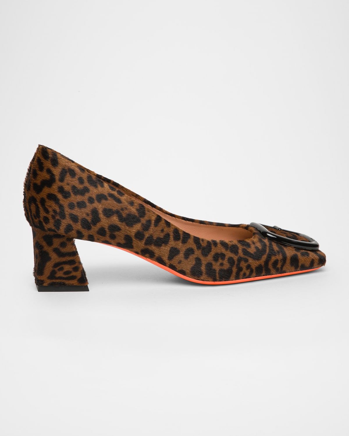 Leopard Block Heel Buckle Pumps
