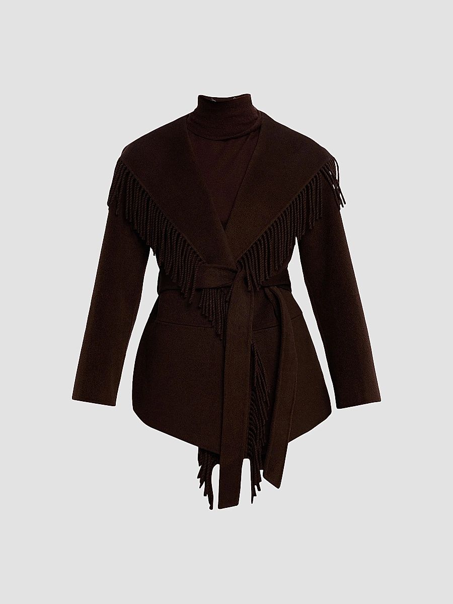 SIMKHAI Women's Rowen Fringed Wool-Blend Jacket - Chocolate - Size XL