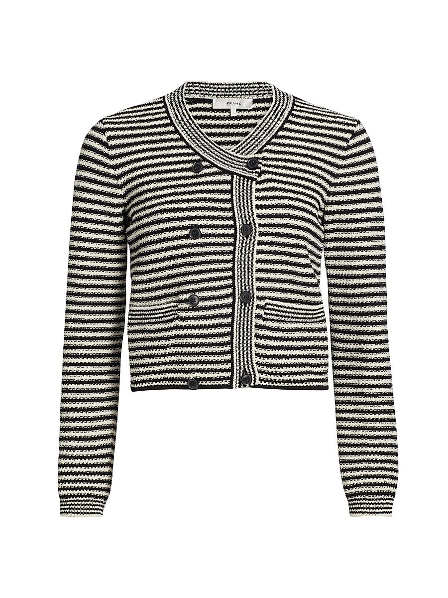 Women's Court Striped Double-Breasted Cardigan - Black Multi - Size XS