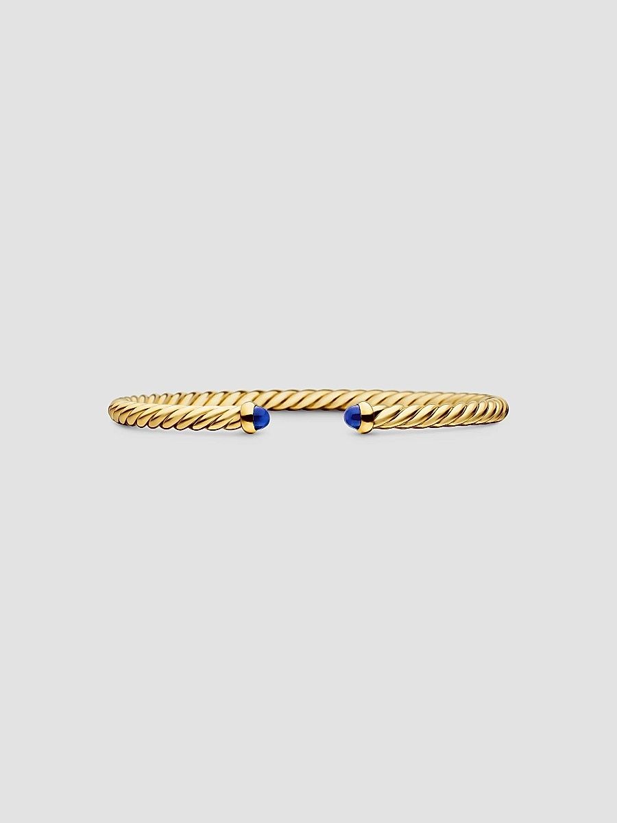 David Yurman Women's Modern Cablespira Bracelet in 18K Yellow Gold - Light Blue Sapphire - Size Large