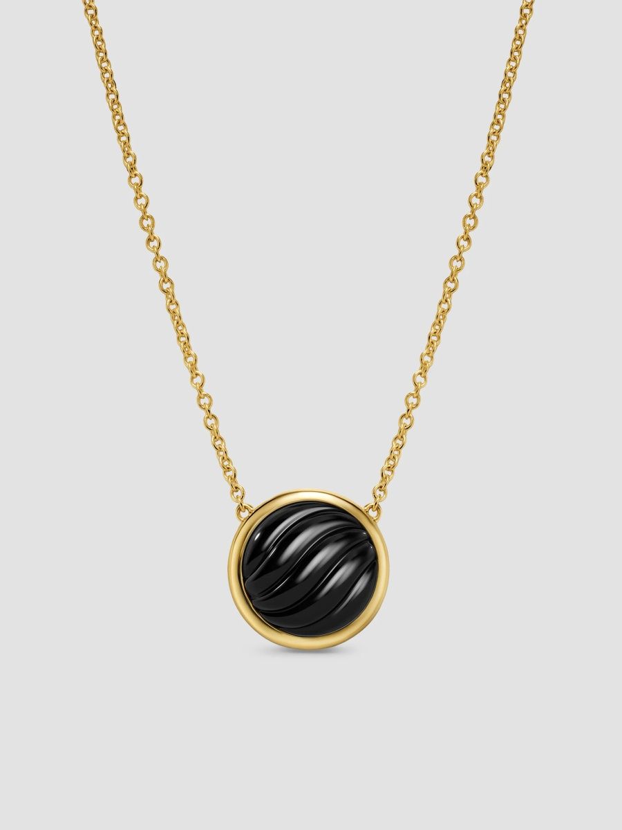 David Yurman Women's Sculpted Cable Pendant Necklace in 18K Yellow Gold - Black Onyx - Size 16