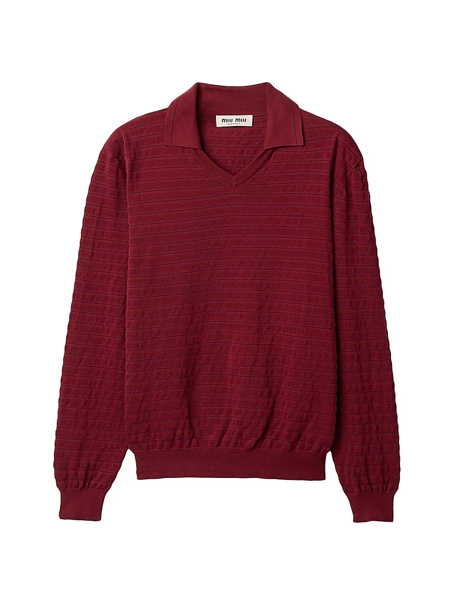 Women's V-Neck Cotton Sweater - Dark Red - Size 2