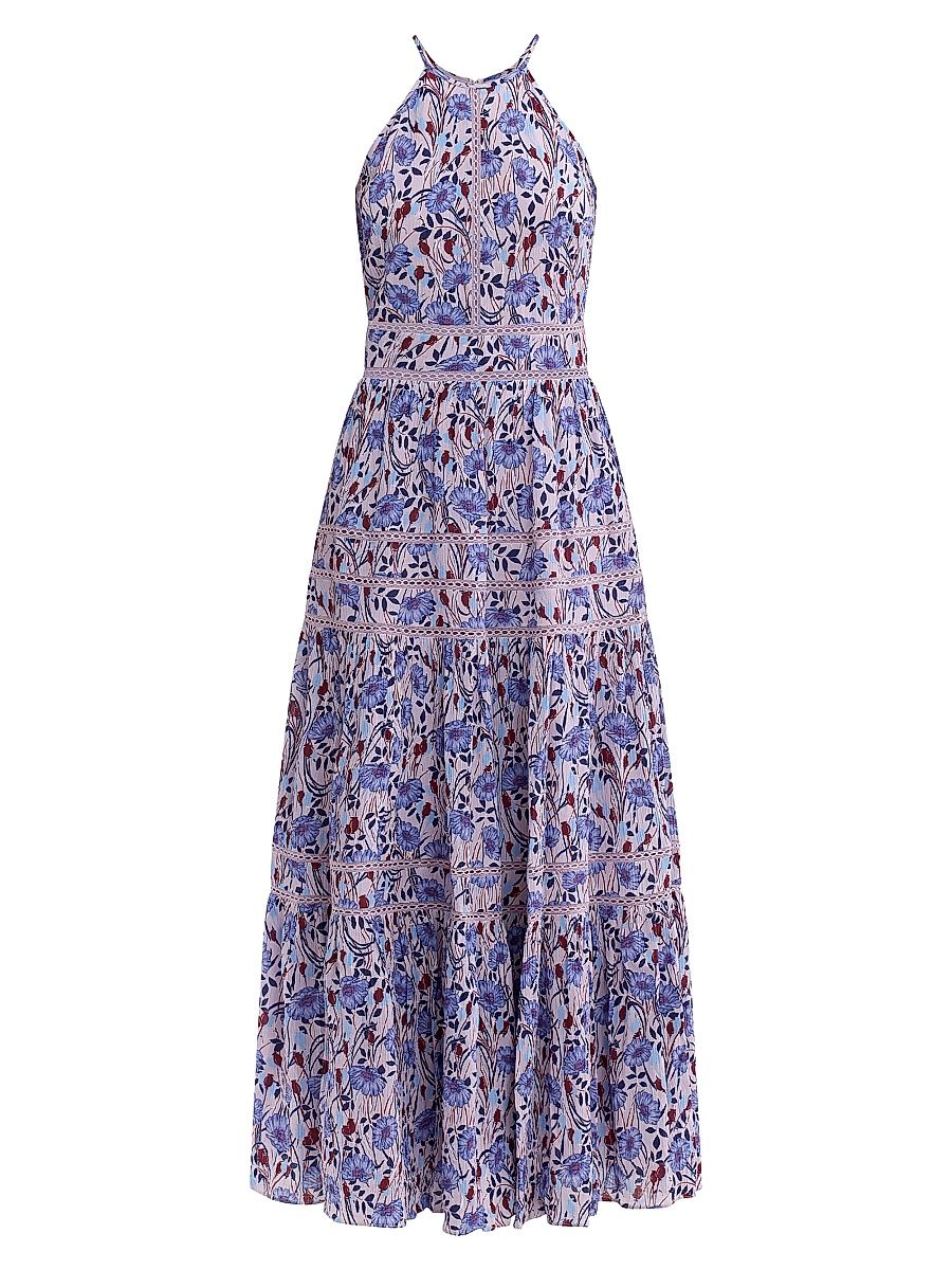 Women's Daphne Floral Cotton-Blend A-Line Maxi Dress - Iris Multi - Size 12