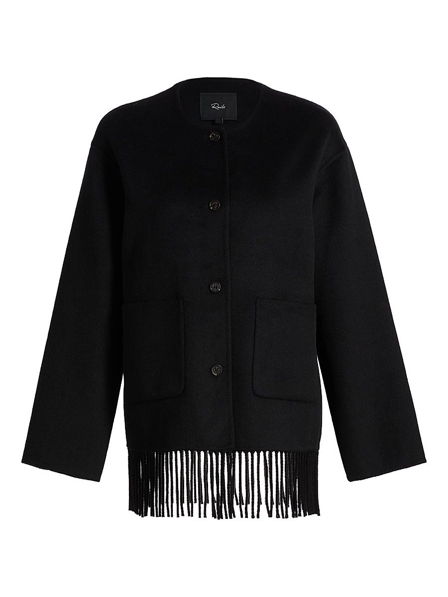 Women's Tomoko Fringed Wool-Blend Coat - Black - Size Medium