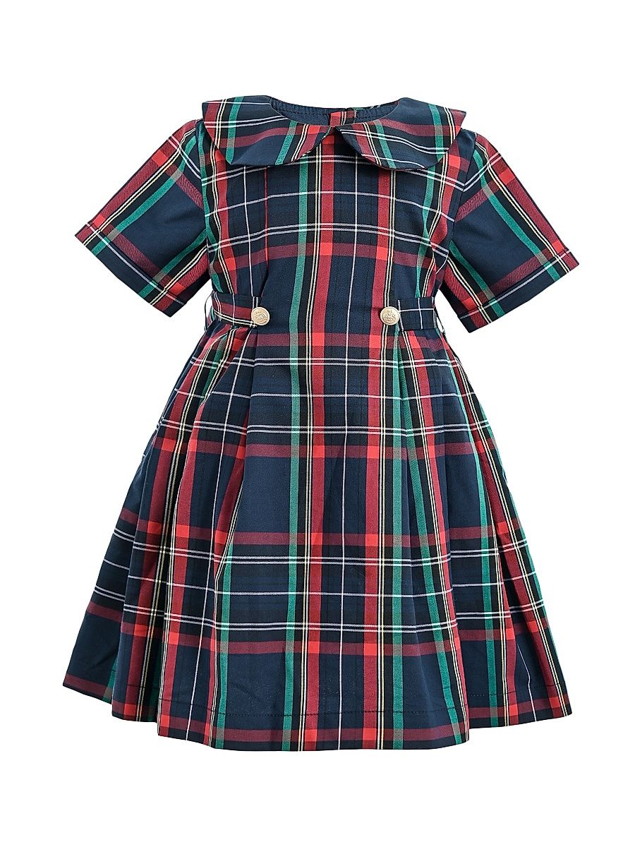 Baby Girl's & Little Girl's Plaid Button-Waist Dress - Navy Multi - Size 36 Months