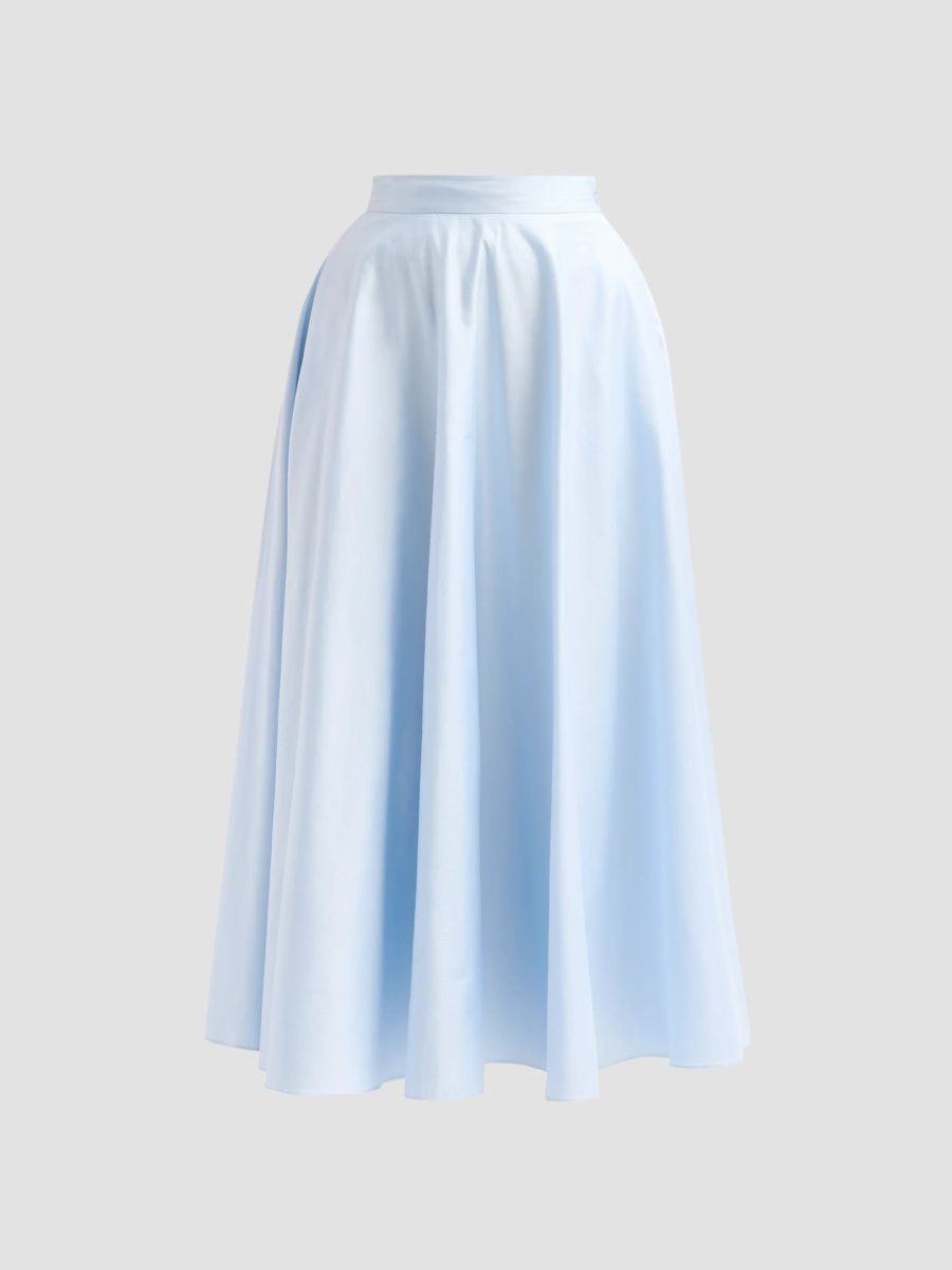 Oscar de la Renta Women's Cotton Poplin Sateen Circle Skirt - Light Blue - Size 16