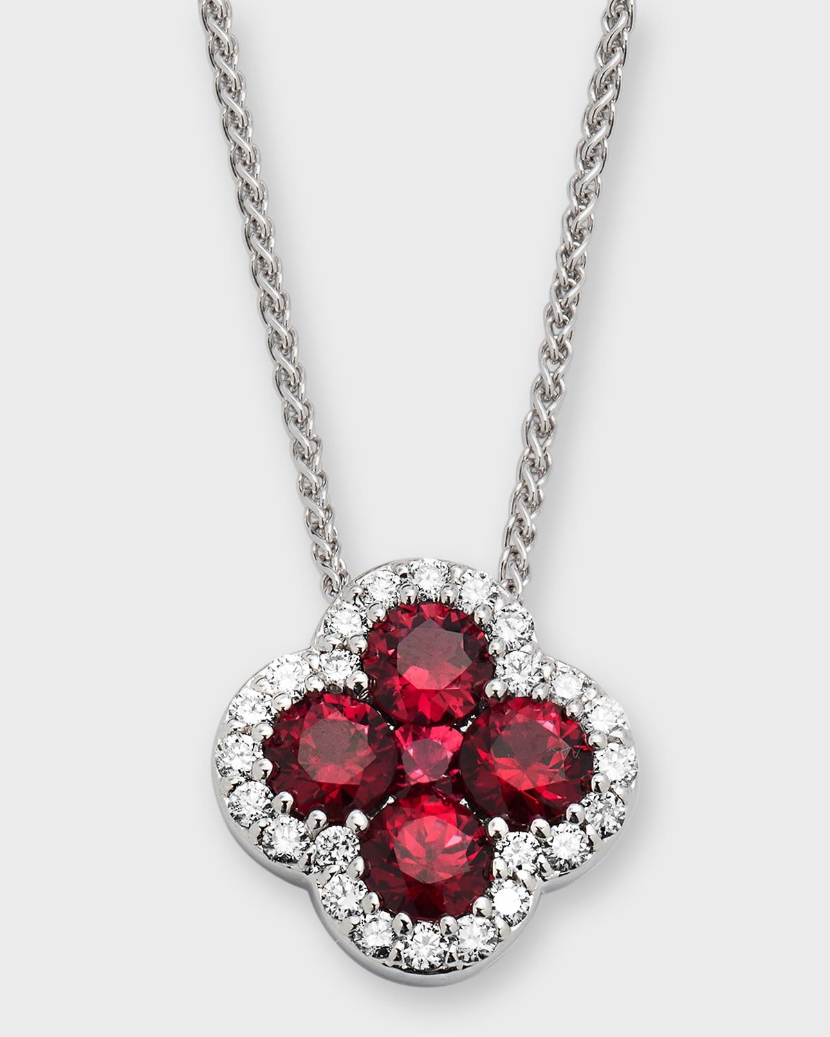 18k White Gold Diamond and Ruby Pendant Necklace, 18"L, 0.31tcw
