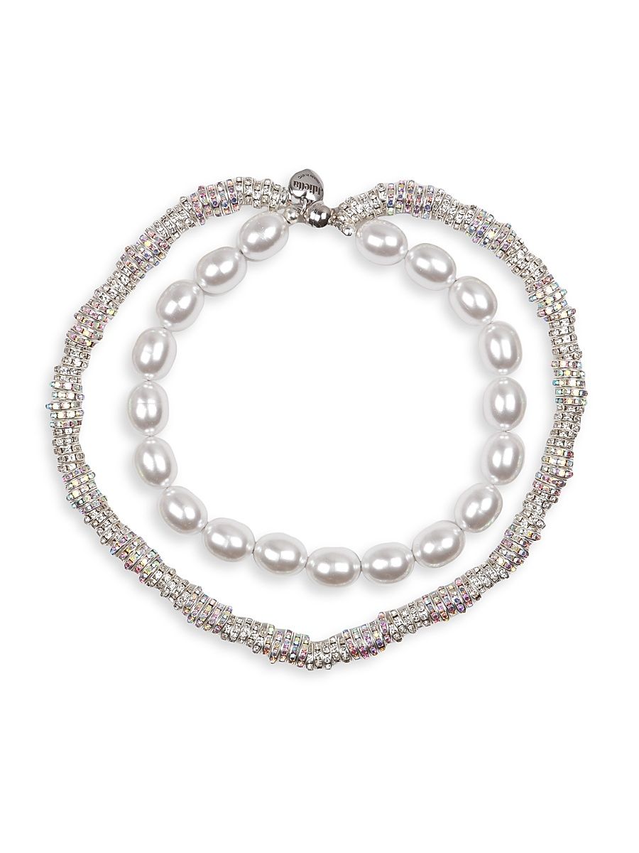Women's Eva Silvertone, Crystal & Faux Pearl Necklace - White Gold