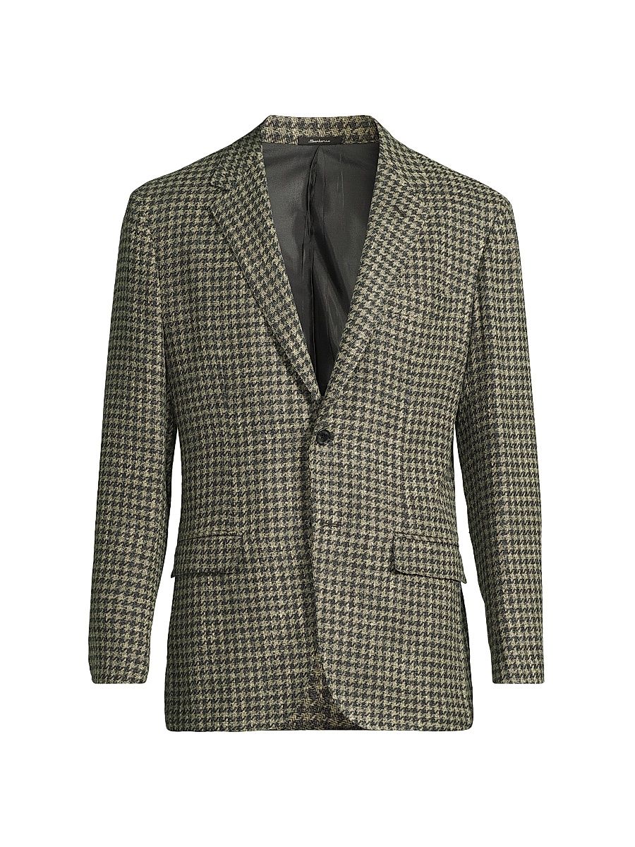 Men's Houndstooth Wool-Blend Jacket - Navy Cream - Size 46