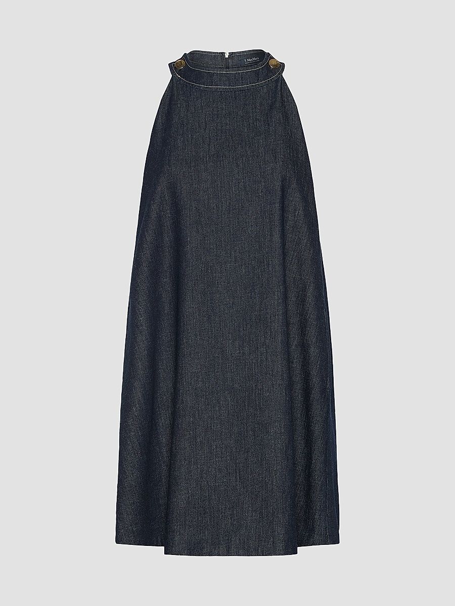 Women's Short Sleeveless Cotton Denim Dress - Ultramarine - Size 16