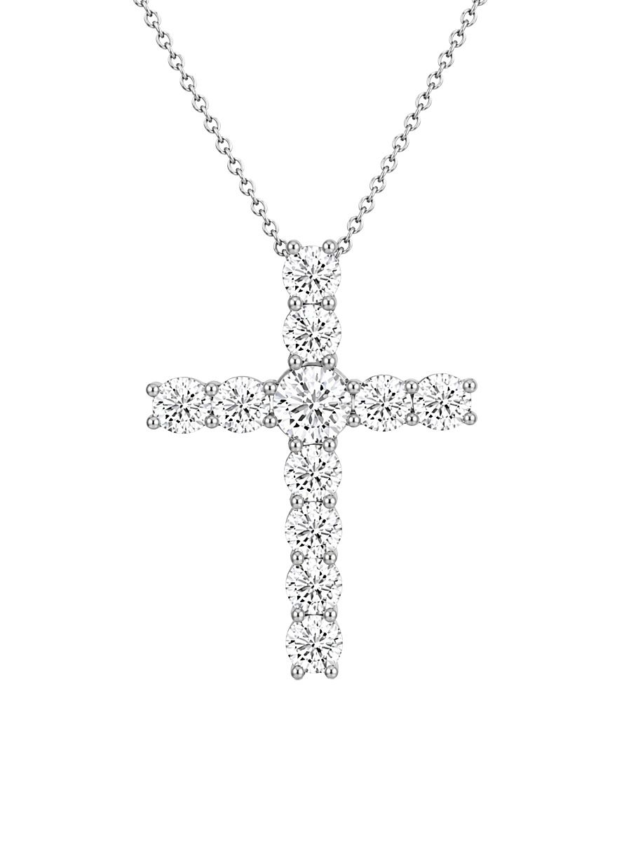 Women's 18K White Gold & 3.00 TCW Lab-Grown Diamond Cross Pendant Necklace - White Gold