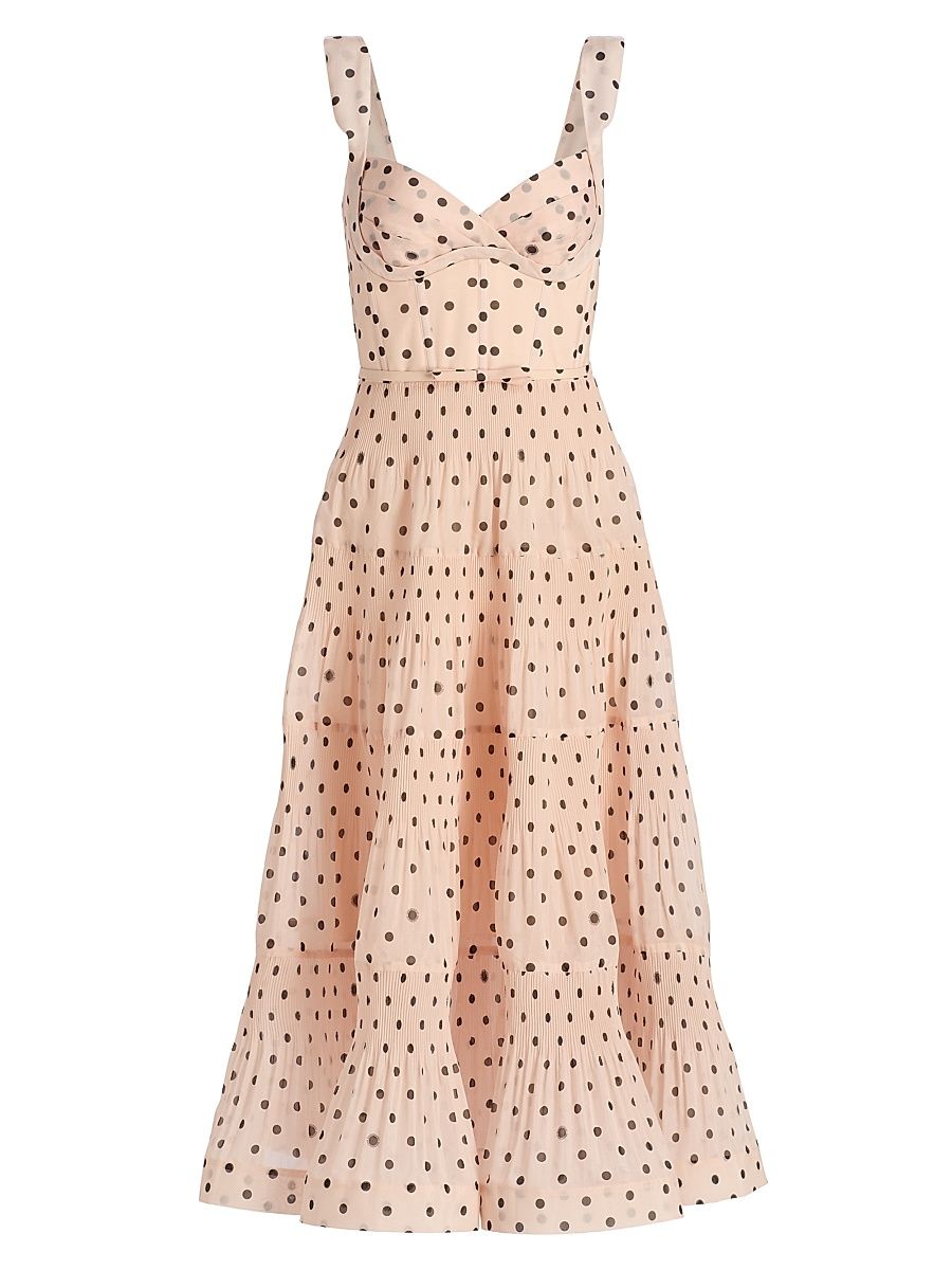 Women's Polka Dot Tiered Midi-Dress - Pink Dot - Size 10