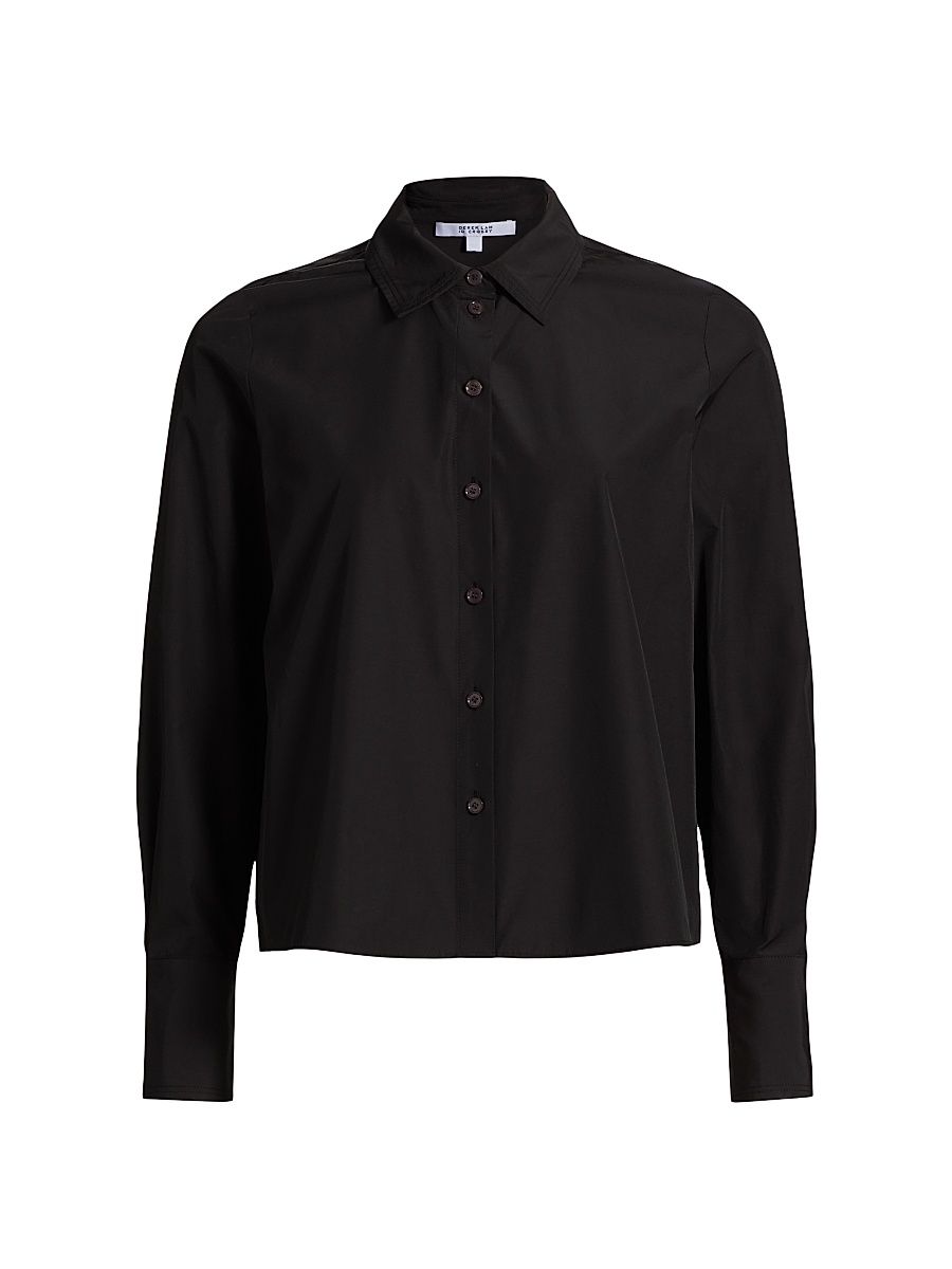 Women's Cotton-Blend Button-Front Top - Black - Size XS