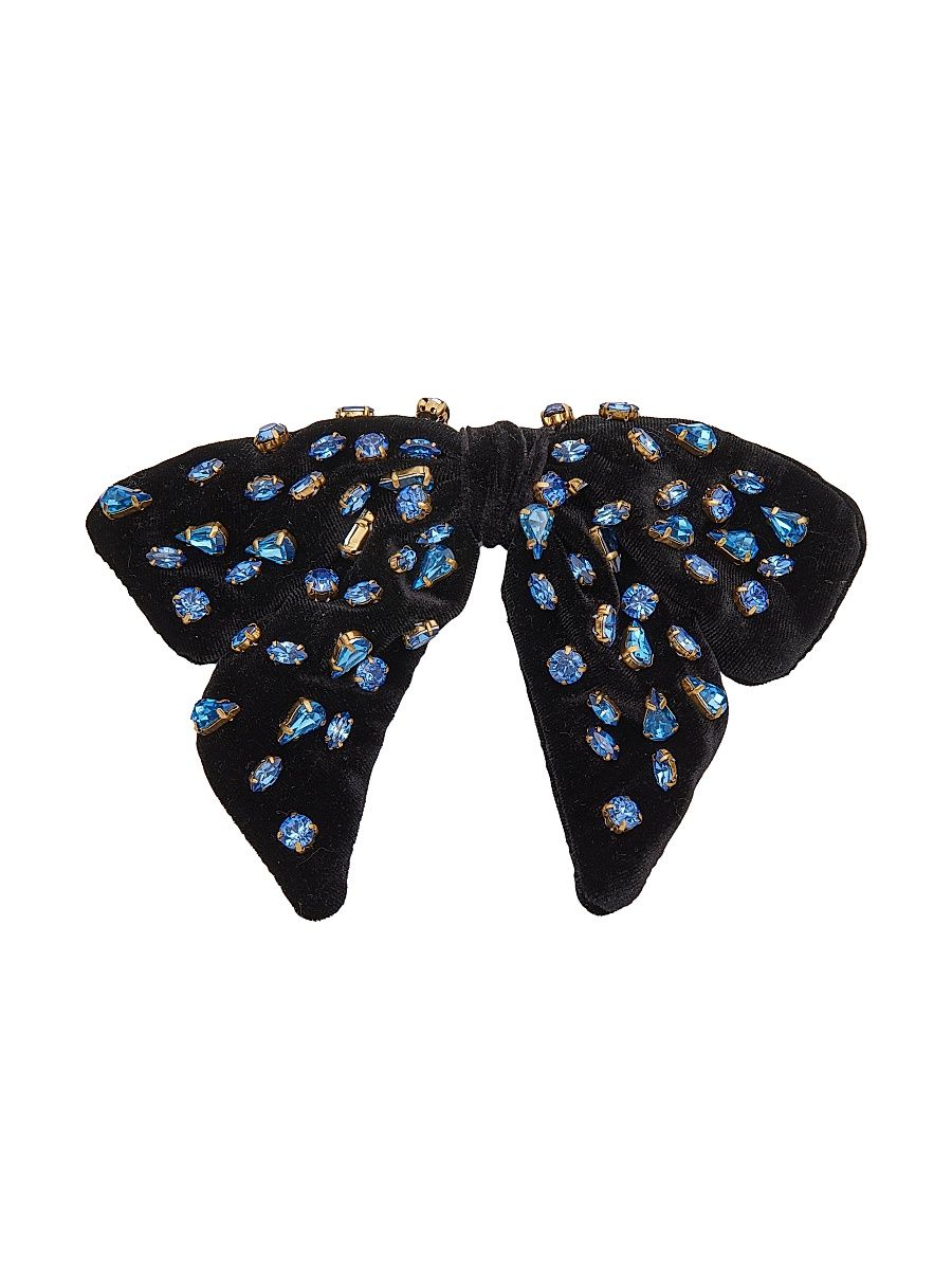 Women's Candy Oversized Velvet & Crystal Bow Barrette - Jet