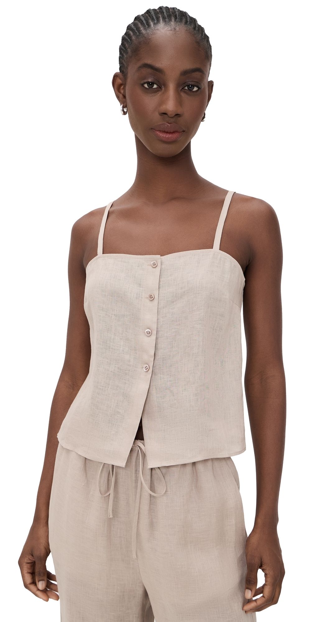 FRAME The Linen Button Cami Flax XL