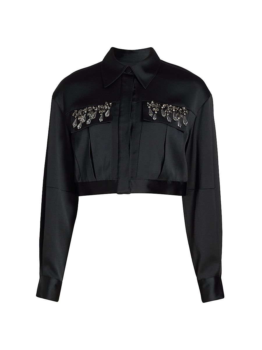 Women's Damoni Embellished Crop Jacket - Black - Size XL
