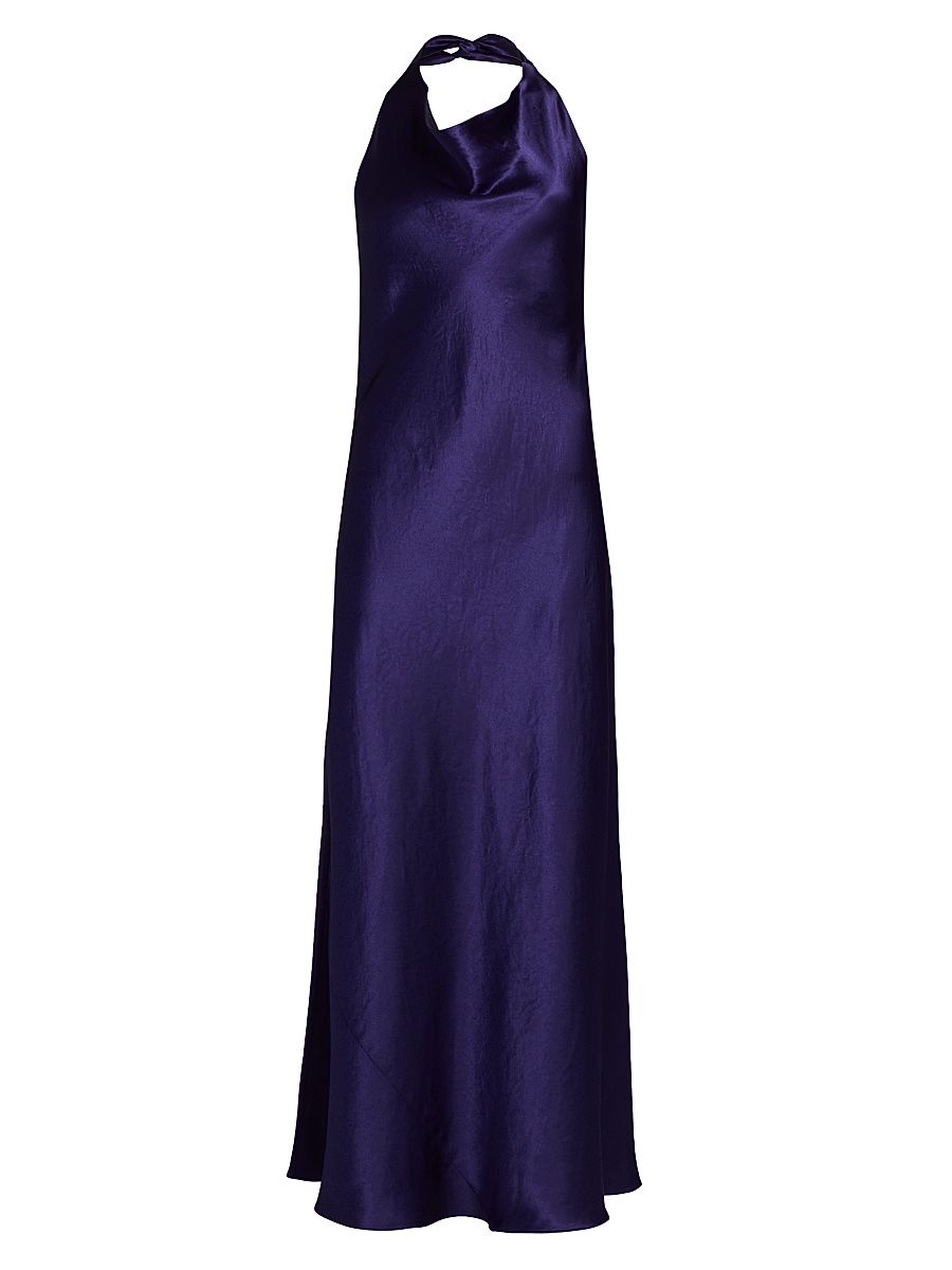 Women's Satin Cowlneck Maxi Dress - Deep Iris - Size Small