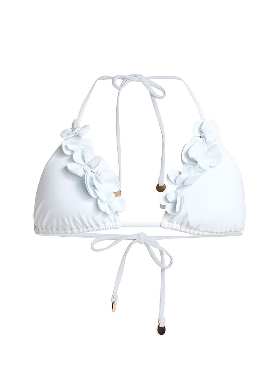 Women's Nikoleta 3D Flower Triangle Bikini Top - White - Size XL