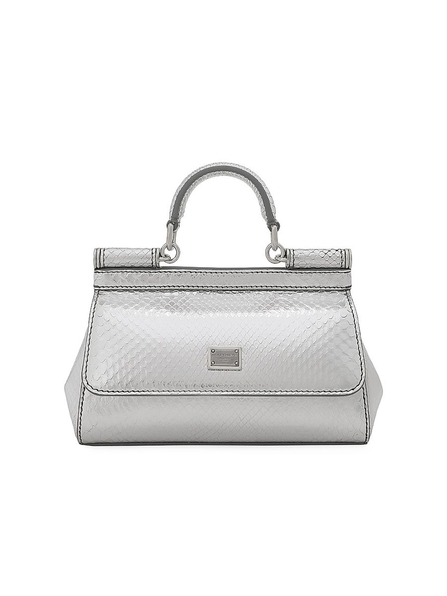 Women's Sicily Metallic Python Leather Top-Handle Bag - Argento