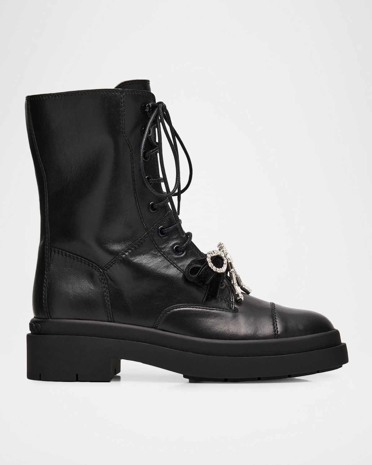 Averi Leather Embellished Bow Combat Boots