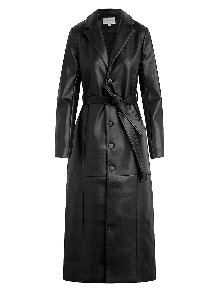 Women's The Faux Leather Long Coat - Black - Size XS