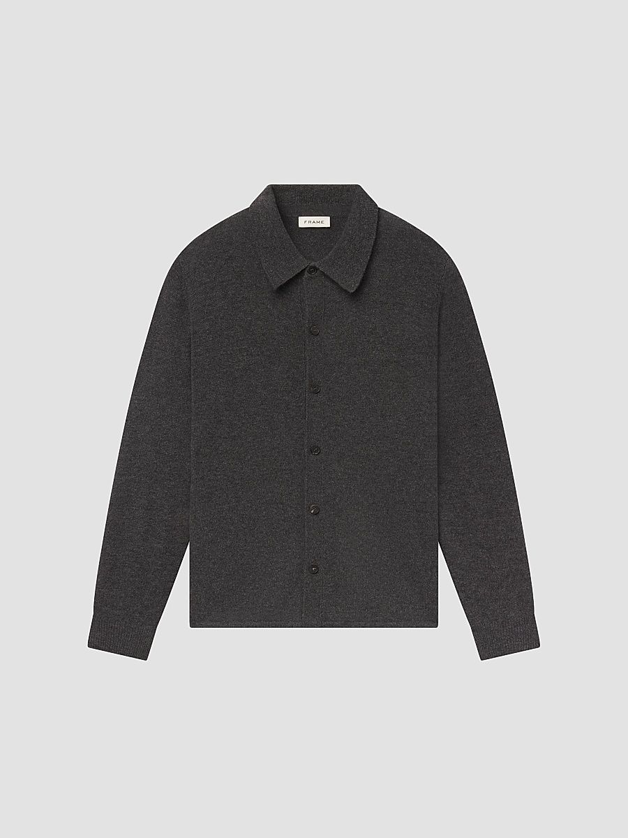 Men's Boiled Wool Shirt Sweater - Dark Grey - Size XXL